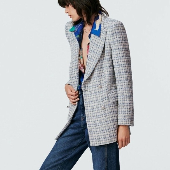 ZARA TEXTURED PLAID BLAZER DOUBLE BREASTED - Picture 10 of 10
